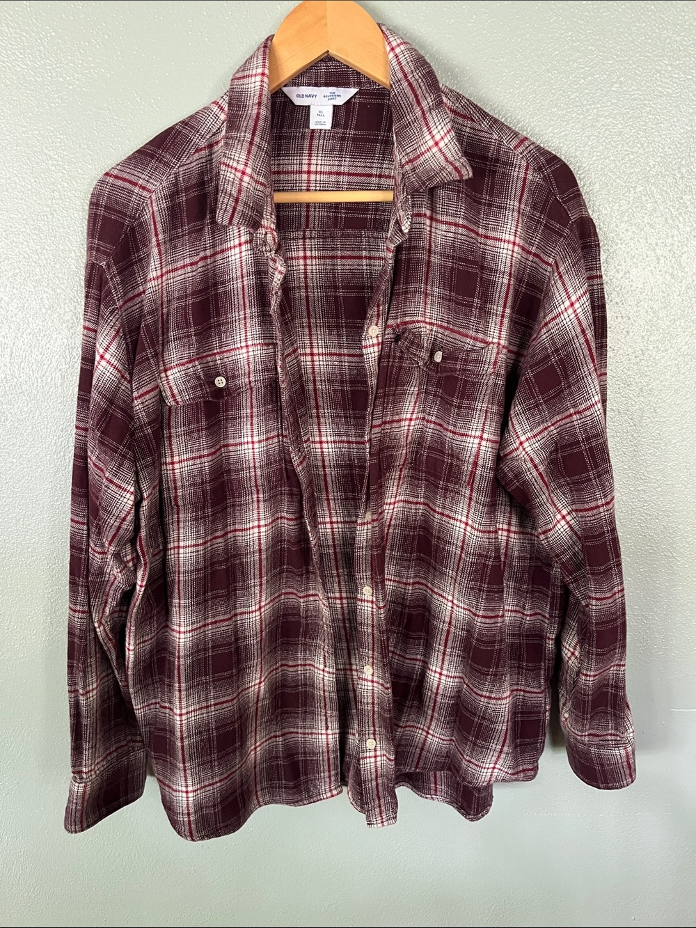 Womens Burgundy Plaid Flannel Shirt - Classic Button-Down